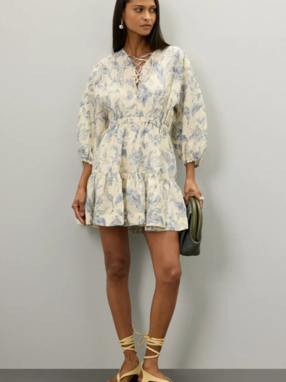 Sandro Cream and Light Blue Floral Mini Dress